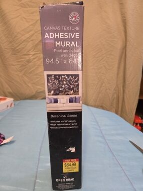 94.5” x 64”  Self-Adhesive Botanical Bird Scene Canvas Texture Wall Mural. New